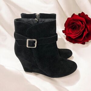 Vince Camino Shoes Women 6 Dena Ankle Wedge Bootie Suede Side Zip Buckle Black
